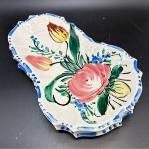 3 Hand Painted Rose Flowered Tea/Coffee Plates made in Italy, no cups